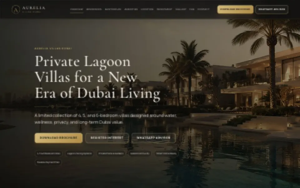 Aurelia Villas Dubai home page preview